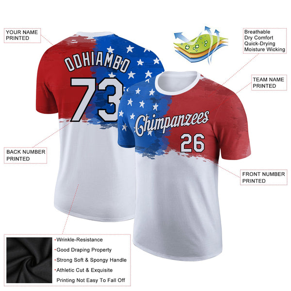 Custom White Red Royal-Black 3D American Flag Patriotic Performance T-Shirt alternate