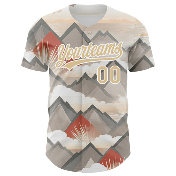 Custom Vegas Gold White 3D Pattern Design Sun Rays Through Mountain Tops Authentic Baseball Jersey alternate