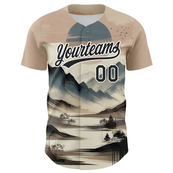 Custom White Black 3D Pattern Design Mountains Landscape Authentic Baseball Jersey alternate