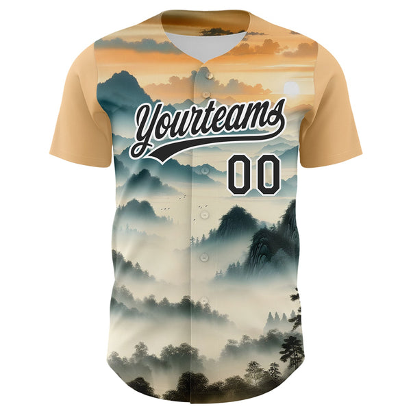 Custom White Black 3D Pattern Design Mountains Landscape Authentic Baseball Jersey alternate
