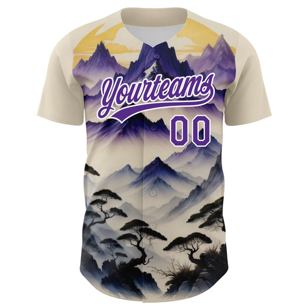 Custom White Purple 3D Pattern Design Mountains Landscape Authentic Baseball Jersey alternate