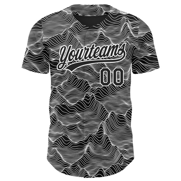 Custom Black White 3D Pattern Design Abstract Mountains Authentic Baseball Jersey alternate