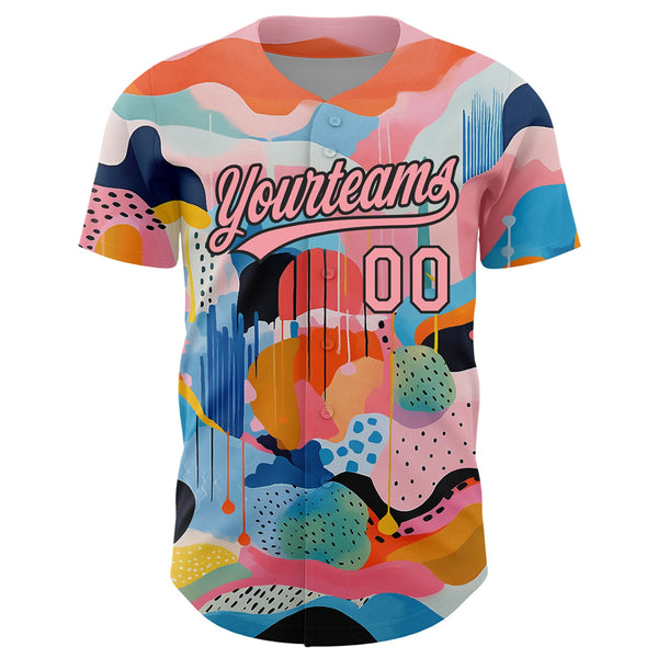 Custom Medium Pink Black 3D Pattern Design Abstract Painting Authentic Baseball Jersey alternate