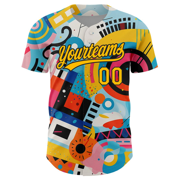 Custom White Gold-Black 3D Pattern Design Abstract Painting Authentic Baseball Jersey alternate