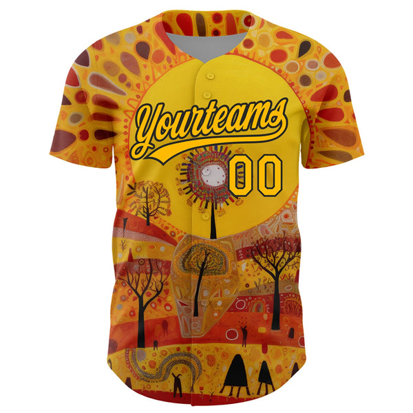 Custom Gold Black 3D Pattern Design Abstract Painting Authentic Baseball Jersey alternate
