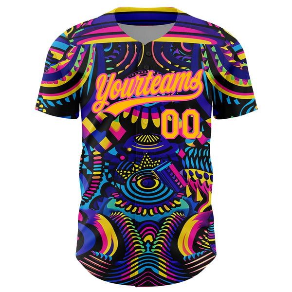 Custom Black Gold-Pink 3D Pattern Design Abstract Painting Authentic Baseball Jersey alternate