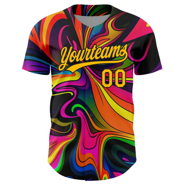Custom Black Gold 3D Pattern Design Abstract Painting Authentic Baseball Jersey alternate