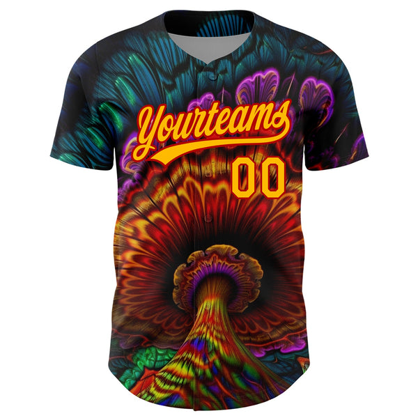 Custom Black Gold-Red 3D Pattern Design Peacock With Feather Authentic Baseball Jersey alternate