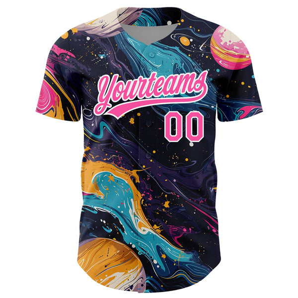 Custom Black Pink-White 3D Pattern Design Abstract Liquid Painting Authentic Baseball Jersey alternate