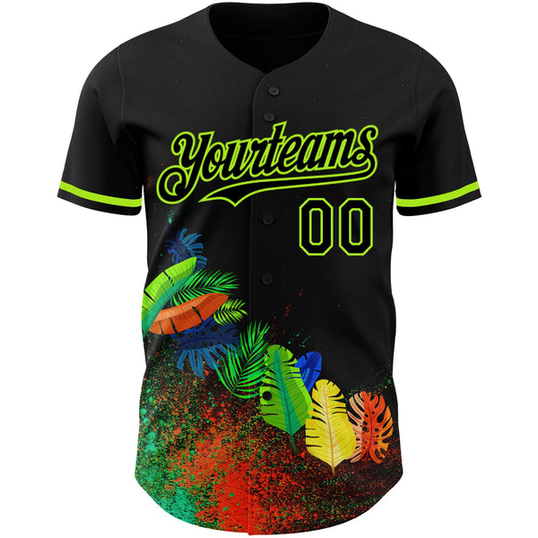 Custom Black Neon Green 3D Pattern Design Holi Festival Color Powder Authentic Baseball Jersey alternate