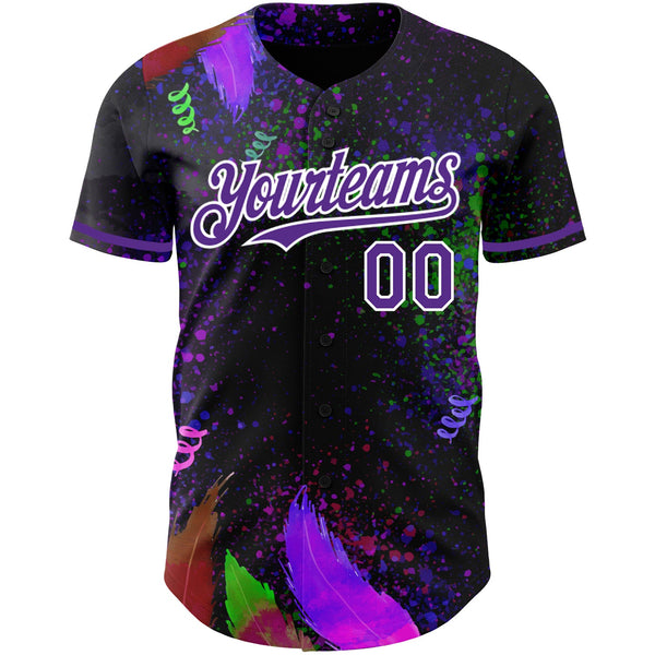 Custom Black Purple-White 3D Pattern Design Holi Festival Color Powder Authentic Baseball Jersey alternate