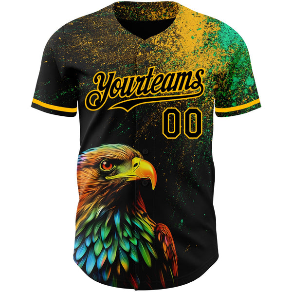 Custom Black Gold 3D Pattern Design Holi Festival Color Powder Authentic Baseball Jersey alternate