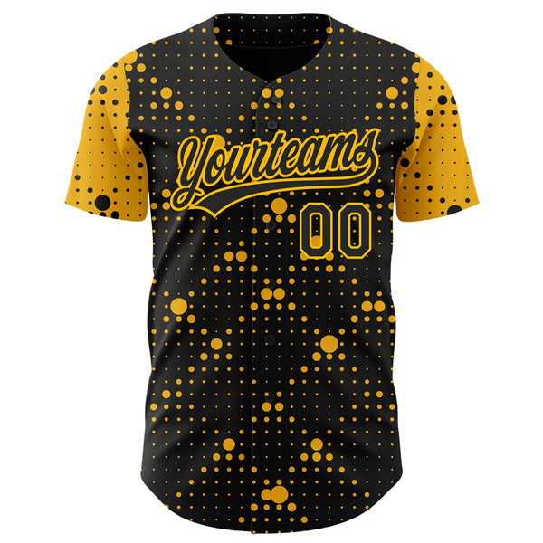 Custom Black Gold 3D Pattern Design Geometric Halftone Dots Authentic Baseball Jersey alternate