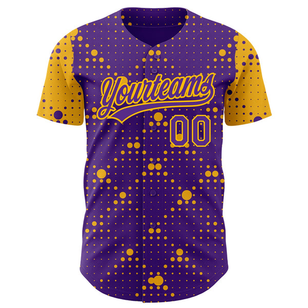 Custom Purple Gold 3D Pattern Design Geometric Halftone Dots Authentic Baseball Jersey alternate
