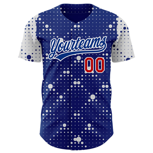 Custom Royal Red-White 3D Pattern Design Geometric Halftone Dots Authentic Baseball Jersey alternate