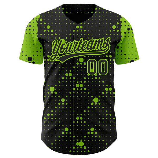 Custom Black Neon Green 3D Pattern Design Geometric Halftone Dots Authentic Baseball Jersey alternate