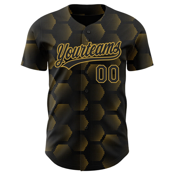 Custom Black Old Gold 3D Pattern Design Halftone Geometric Shapes Authentic Baseball Jersey alternate