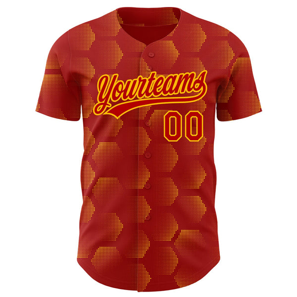 Custom Red Gold 3D Pattern Design Halftone Geometric Shapes Authentic Baseball Jersey alternate