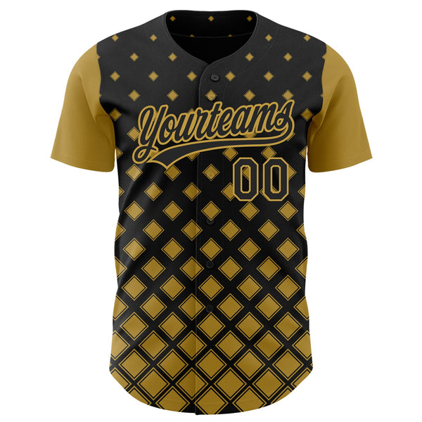 Custom Black Old Gold 3D Pattern Design Geometric Shapes Authentic Baseball Jersey alternate