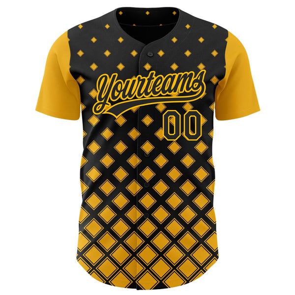 Custom Black Gold 3D Pattern Design Geometric Shapes Authentic Baseball Jersey alternate