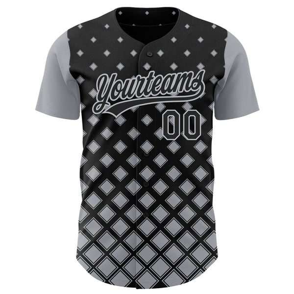 Custom Black Gray 3D Pattern Design Geometric Shapes Authentic Baseball Jersey alternate