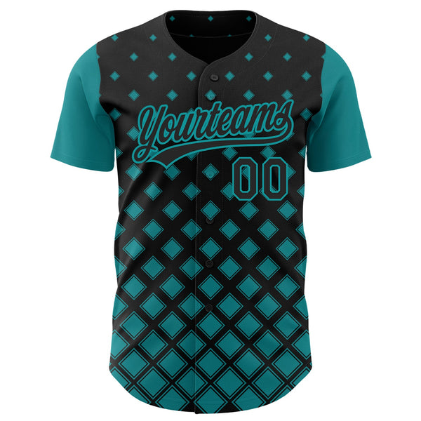 Custom Black Teal 3D Pattern Design Geometric Shapes Authentic Baseball Jersey alternate