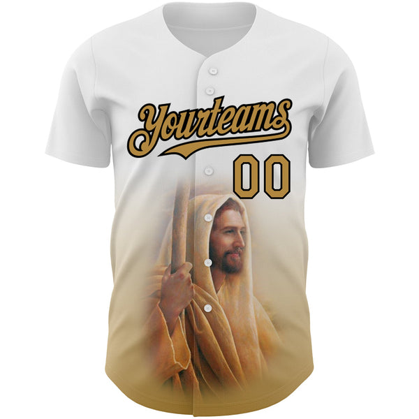 Custom White Old Gold-Black 3D Pattern Design Religion Jesus Christ Authentic Baseball Jersey alternate