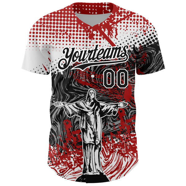 Custom Red Black-White 3D Pattern Design Religion Jesus Christ Authentic Baseball Jersey alternate