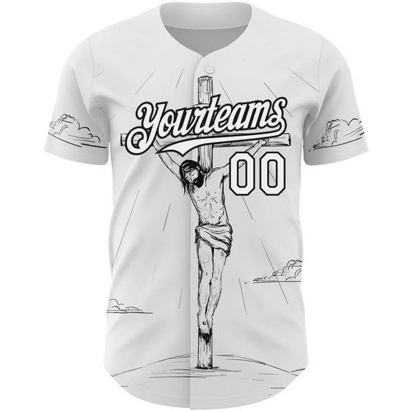 Custom White Black 3D Pattern Design Religion Cross Jesus Christ Good Friday Authentic Baseball Jersey alternate