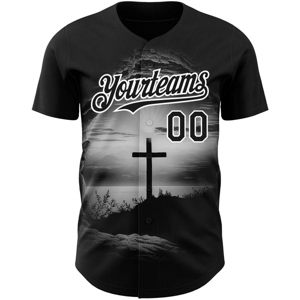 Custom Black White 3D Pattern Design Religion Cross Jesus Christ Ash Wednesday Authentic Baseball Jersey alternate