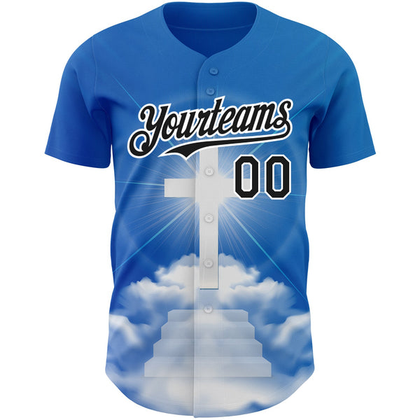 Custom Royal Black-White 3D Pattern Design Religion Cross Jesus Christ Good Friday Authentic Baseball Jersey alternate