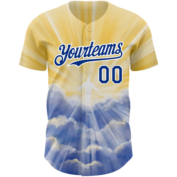Custom Yellow Royal-White 3D Pattern Design Religion Jesus Christ Authentic Baseball Jersey alternate