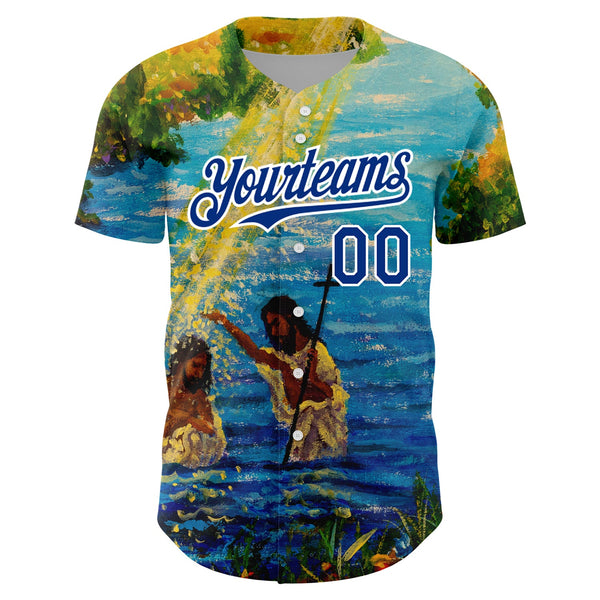 Custom Royal White 3D Pattern Design Religion Jesus Christ Authentic Baseball Jersey alternate