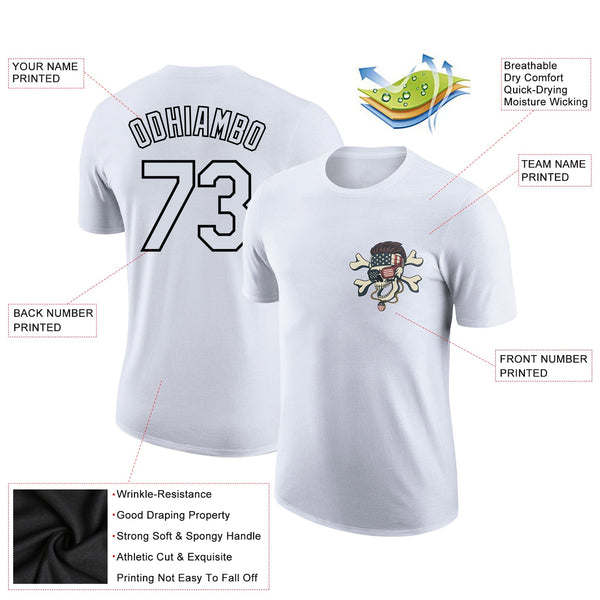 Custom White Black 3D Skull With American Flag Performance T-Shirt alternate