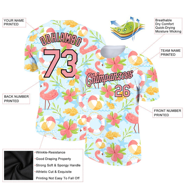 Custom White Medium Pink-Black 3D Pattern Design Tropical Hawaii Flamingo Performance T-Shirt alternate