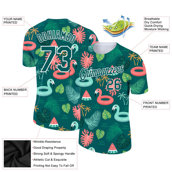 Custom Midnight Green White 3D Pattern Design Tropical Hawaii Flamingo Performance T-Shirt alternate