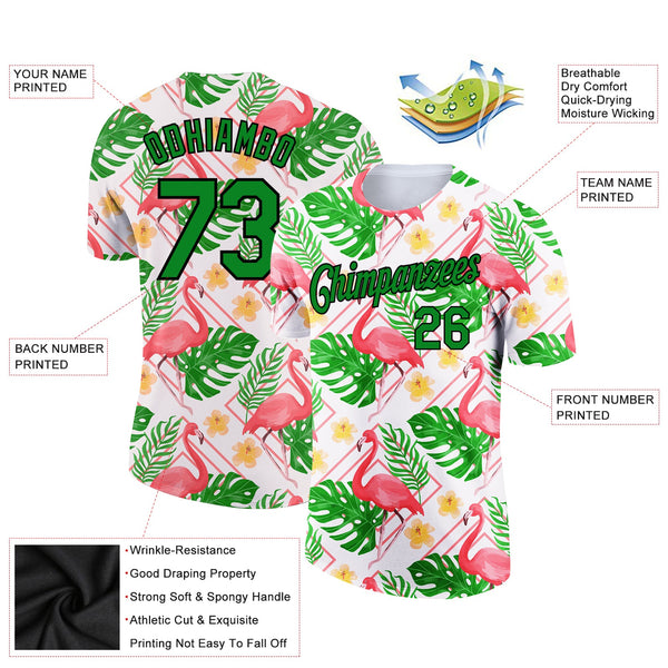 Custom White Grass Green-Black 3D Pattern Design Tropical Hawaii Flamingo Performance T-Shirt alternate