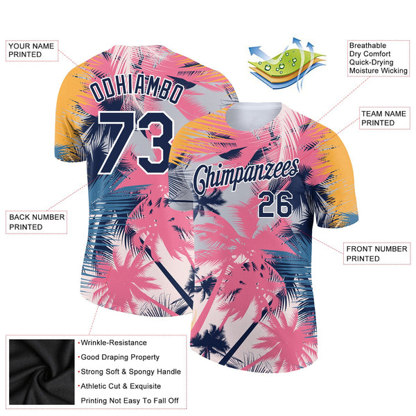 Custom White Navy 3D Pattern Design Hawaii Palm Trees Performance T-Shirt alternate