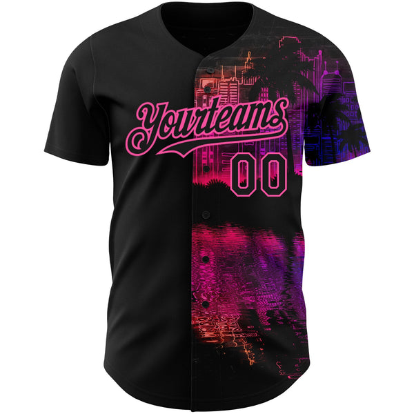 Custom Black Pink 3D Pattern Design Hawaii Palm Trees Authentic Baseball Jersey alternate