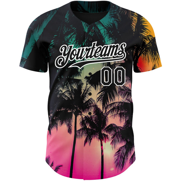 Custom Pink Black-White 3D Pattern Design Hawaii Palm Trees Authentic Baseball Jersey alternate