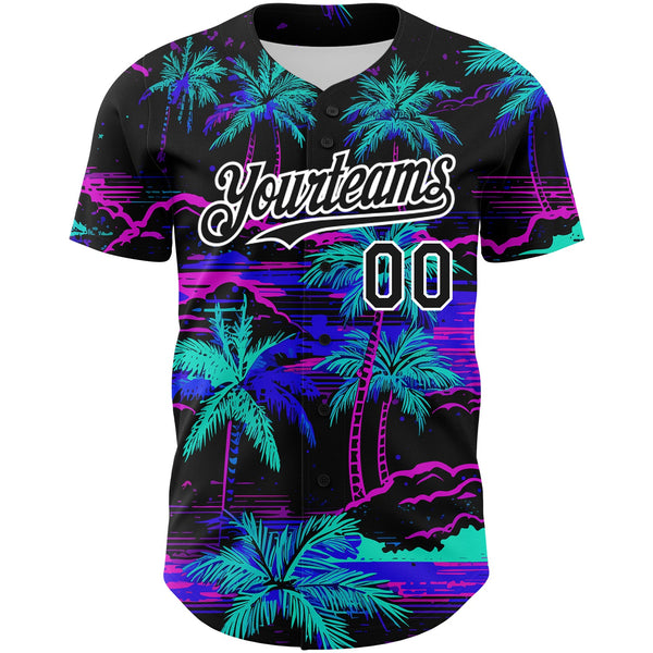 Custom Black White 3D Pattern Design Beach Hawaii Palm Trees Authentic Baseball Jersey alternate