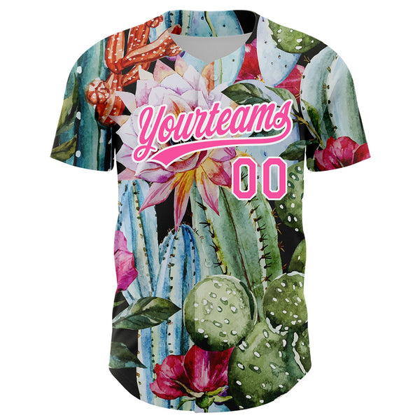 Custom Green Pink-White 3D Pattern Design Cactus Festival Authentic Baseball Jersey alternate