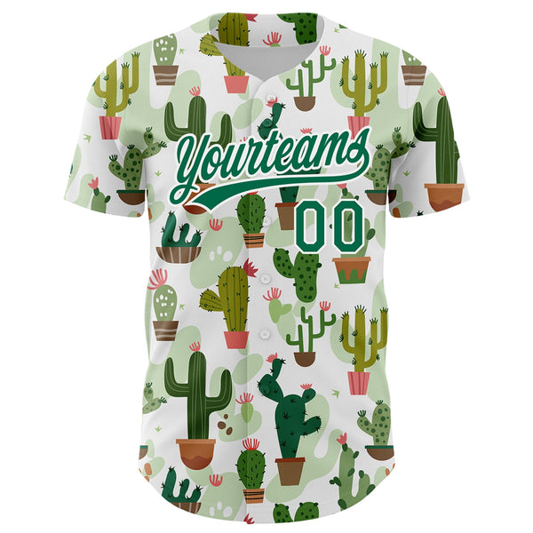 Custom White Kelly Green 3D Pattern Design Cactus Festival Authentic Baseball Jersey alternate