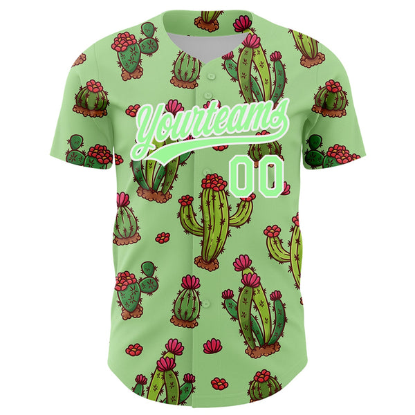 Custom Green Pea Green-White 3D Pattern Design Cactus Festival Authentic Baseball Jersey alternate