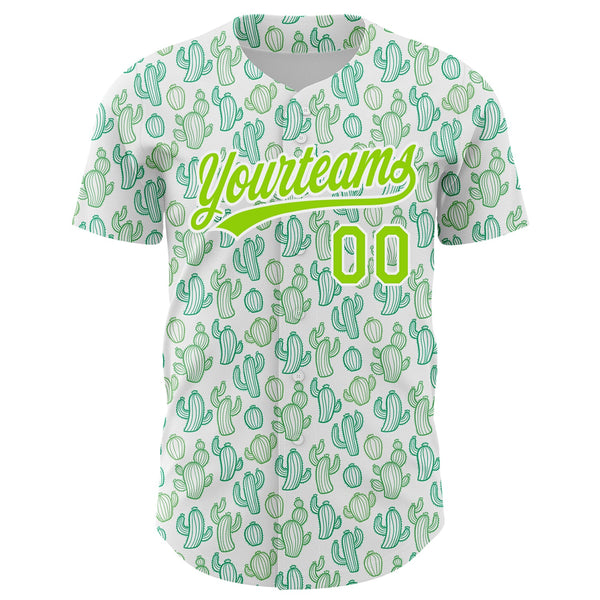 Custom White Neon Green 3D Pattern Design Cactus Festival Authentic Baseball Jersey alternate