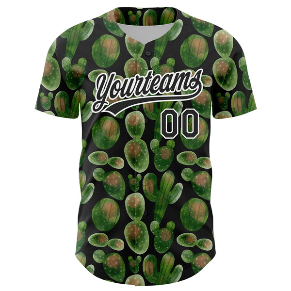 Custom Black White 3D Pattern Design Cactus Festival Authentic Baseball Jersey alternate