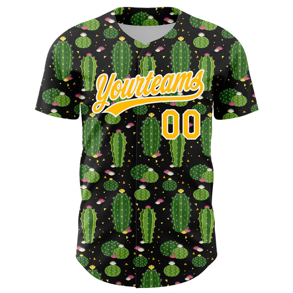 Custom Black Gold-White 3D Pattern Design Cactus Festival Authentic Baseball Jersey alternate