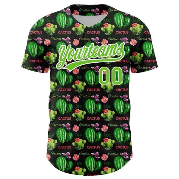 Custom Black Aurora Green-White 3D Pattern Design Cactus Festival Authentic Baseball Jersey alternate