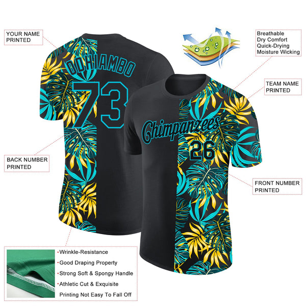 Custom Black Lakes Blue 3D Pattern Design Hawaii Tropical Palm Leaves Performance T-Shirt alternate