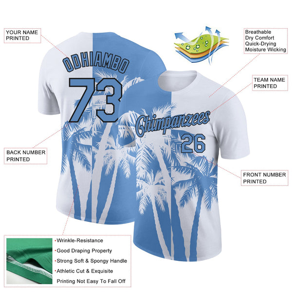 Custom White Light Blue-Black 3D Pattern Design Hawaii Coconut Trees Performance T-Shirt alternate